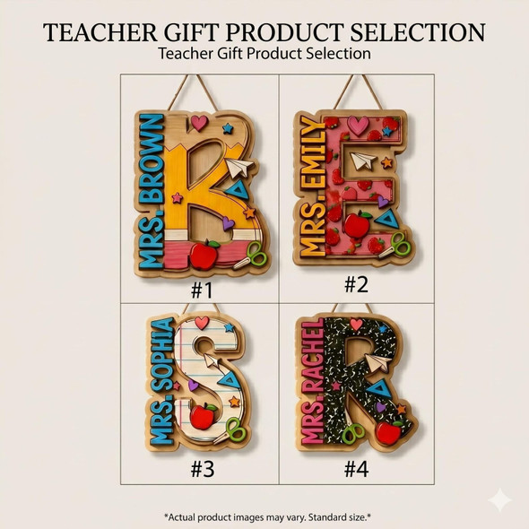 Personalized Alphabet Teacher Door Hanger, Back To School Teacher Gift