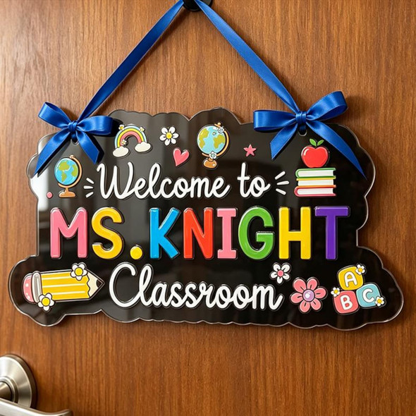 Personalized Teacher Door Sign, Custom Classroom Door Hanger, Teacher Name Sign