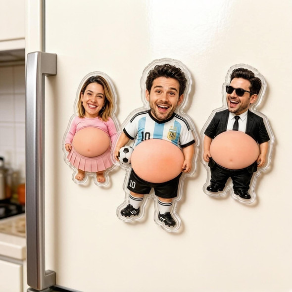 Custom Face Fridge Magnet, Personalized Couple Gift, Funny Belly Magnet