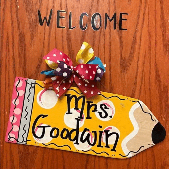 Monogrammed Teachers Pencil. door hanger Teacher Appreciation