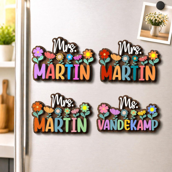 Personalized Teacher Name Magnet: Custom Wildflower Gift