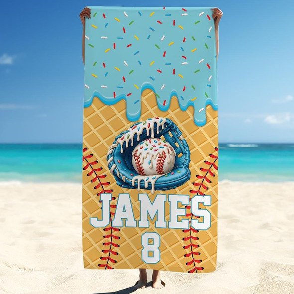 Custom Drip Baseball Beach Towel Personalized Ice Cream Drip Boy Baseball Towel