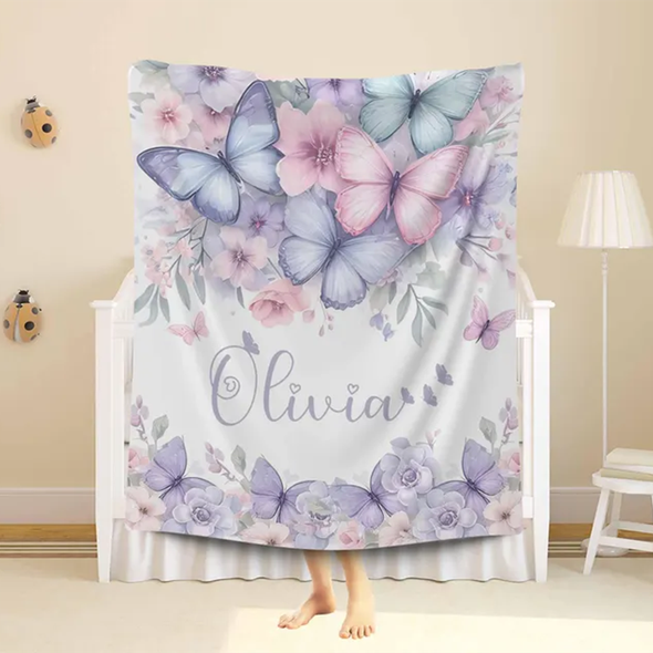 Personalized Butterfly Nursery Blanket Custom Baby Name Blanket