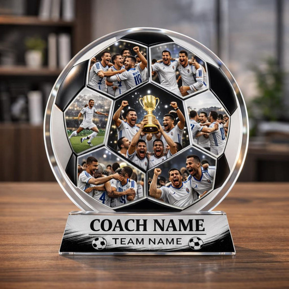 Custom Soccer Coach Gift Personalized Photo Collage Acrylic Plaque Team Appreciation Trophy