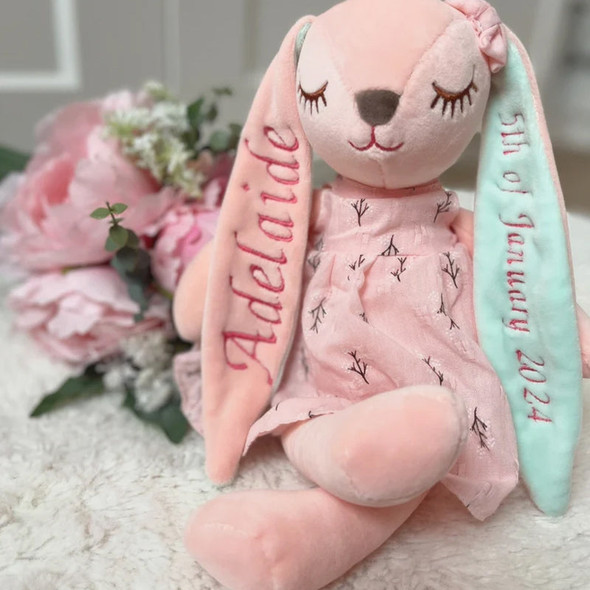 Personalised Easter soft toy bunny rabbit, new born baby girl gift 1st Birthday