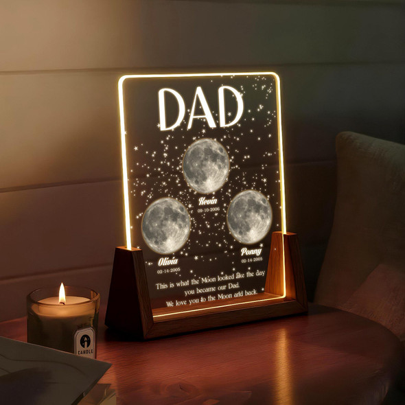 Moon Phase Dad Gift a?? Personalized Acrylic Plaque Light, Custom Night Sky Gift for Dad