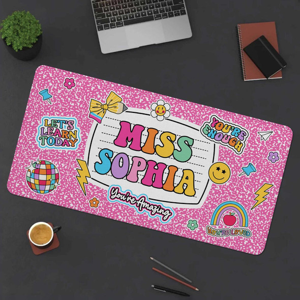 Personalized Teacher Desk Mat, Custom Teacher Composition Book Desk Mat With Name