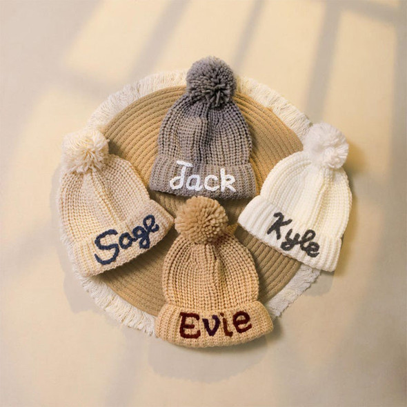 Custom Name Kid's Winter Hat, Handmade Embroidered Baby Hat, Personalized Baby Beanie, Knit Toddler Beanie