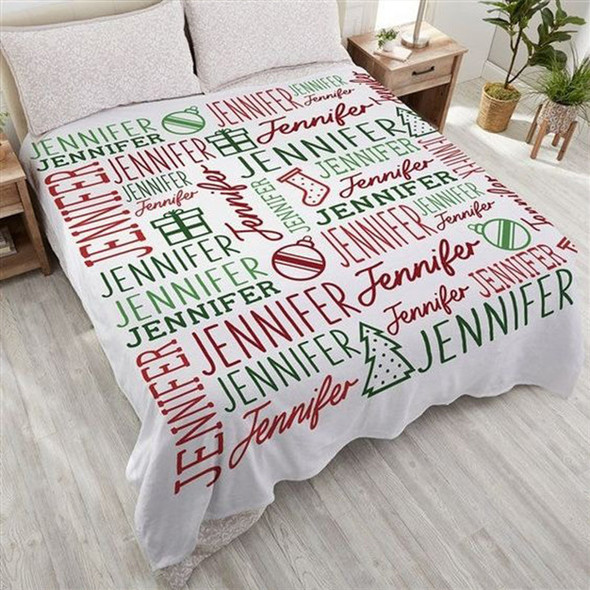 Holiday Repeating Name Personalized Plush Fleece Blanket