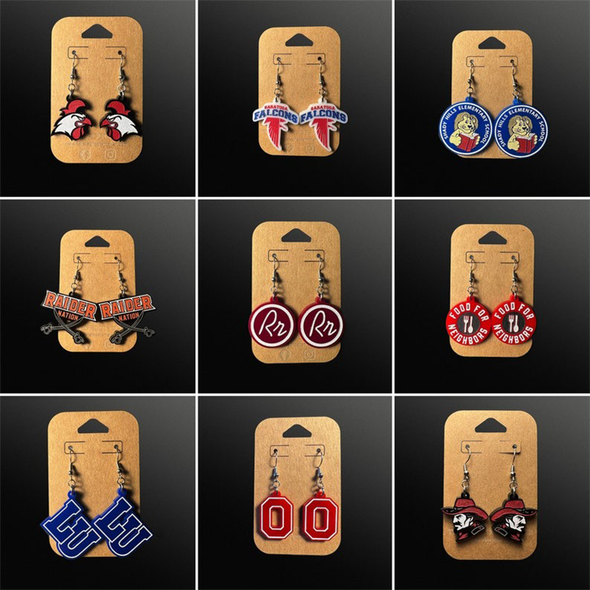 Custom School Mascot/Logo Laser Cut Painted Dangle Earrings