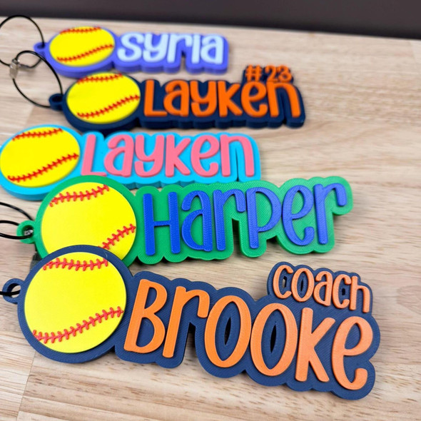 Personalized Softball Keychain | Backpack Tags, Bag Tag, Kid's Name Tags