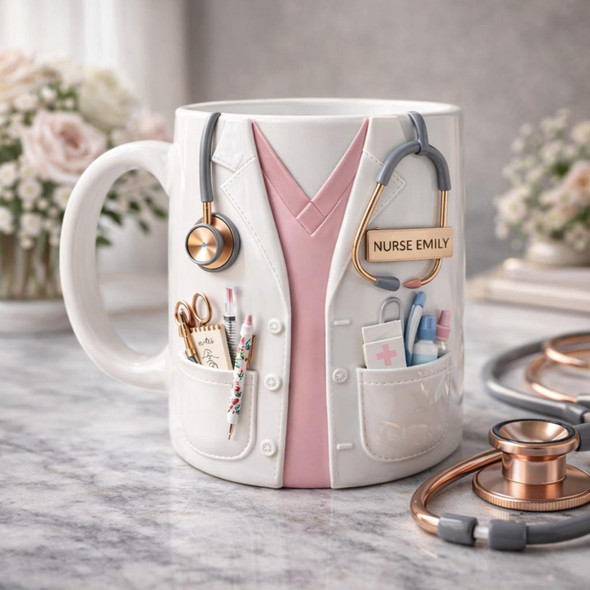 Personalized Nurse Mug Gift, Custom Name Nurse Coffee Cup, Stethoscope Medical Design