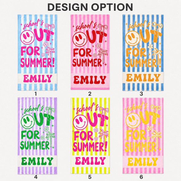 School Out For Summer Beach Towel, Custom Name Towel, End of Year Teacher Gifts