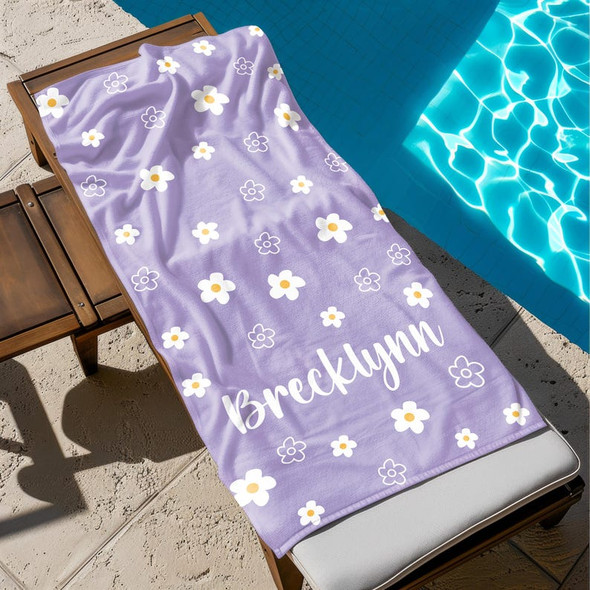 Daisy Custom Beach Towel, Groovy Personalized Pool Towel, Bachelorette Bridesmaid Gifts