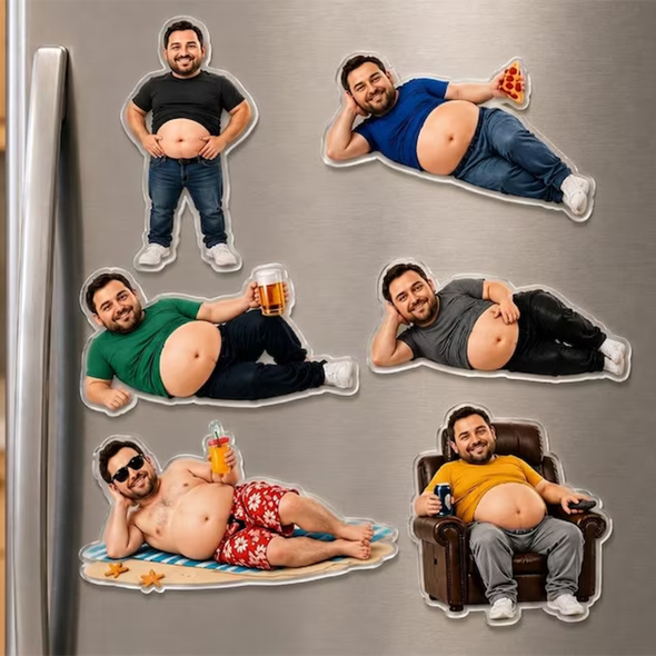 Funny Daddy Face Squishy Belly Fridge Magnet, Personalized Father's Day Gift For Husband