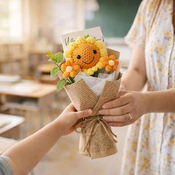 Crochet Flower Bouquet Handmade, Knitted Flower Gift, Thank You Teacher Gift