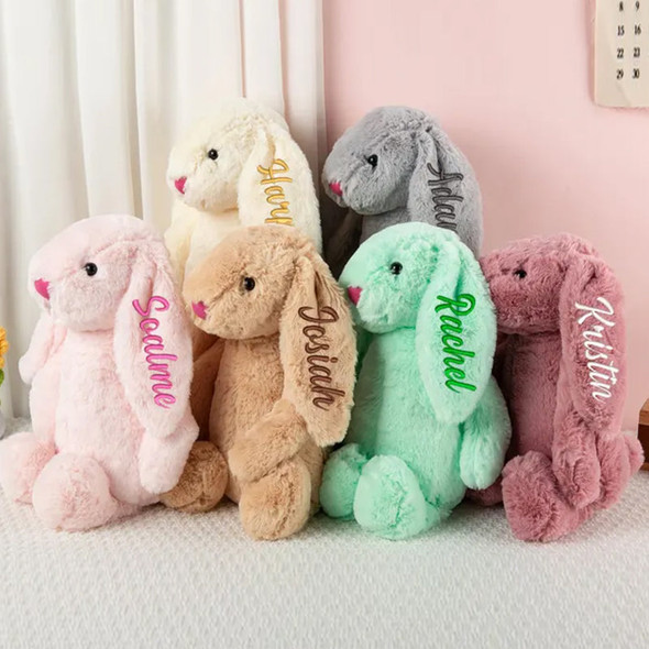 Personalized Easter Embroidered Plush Bunny Toy, Custom Newborn Gift