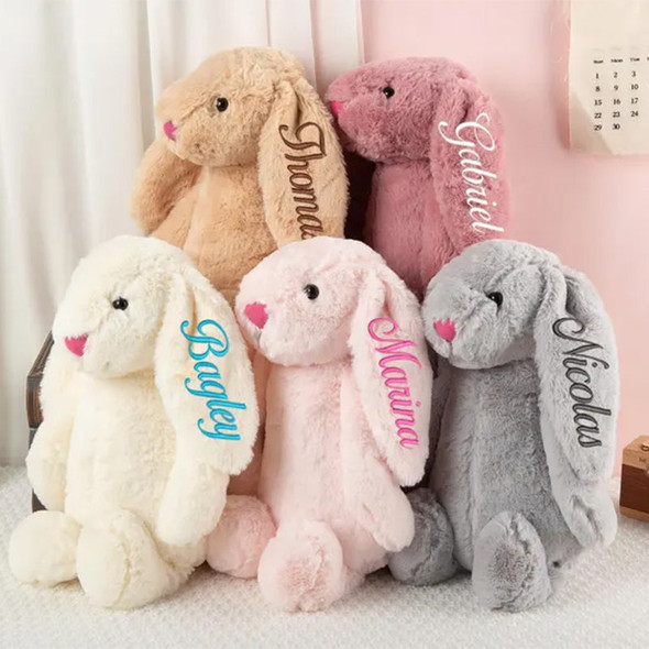 Personalized Easter Embroidered Plush Bunny Toy, Custom Newborn Gift