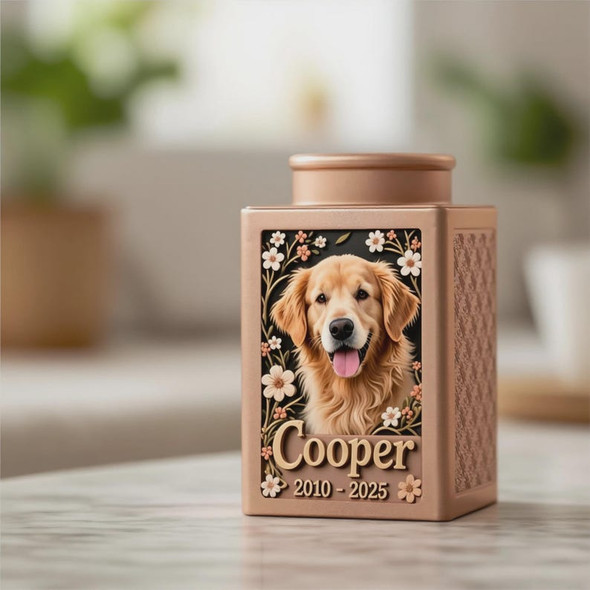 Personalized Metal Dog Urn for Ashes, Custom 3D Pet Portrait Memorial Urn