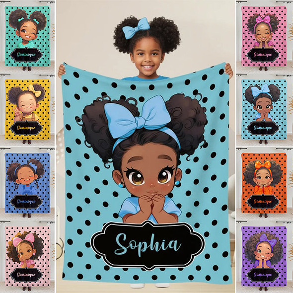 Personalized Polka Dots Cute Cartoon Little Girl Soft Throw Blanket