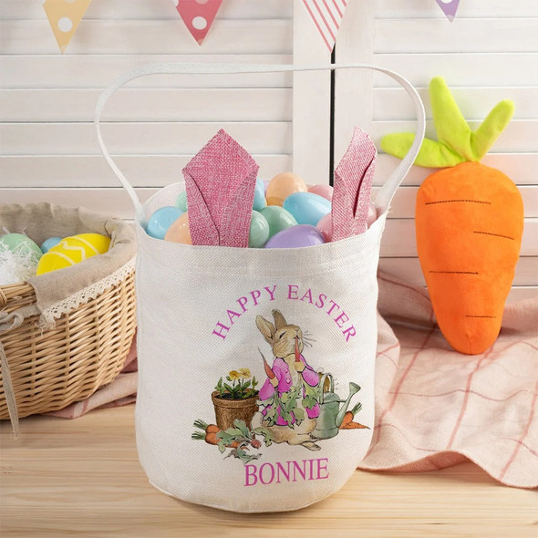 Personalized Happy Easter Cute Peter Rabbit Ears Bucket Bag