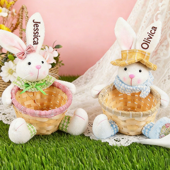 Personalized Easter Bunny Woven Basket, Kids Bunny Easter Baskets