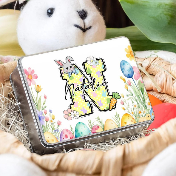 Personalized Cute Easter Bunny Carrot Initial Food-grade Biscuit Tin Storage Box