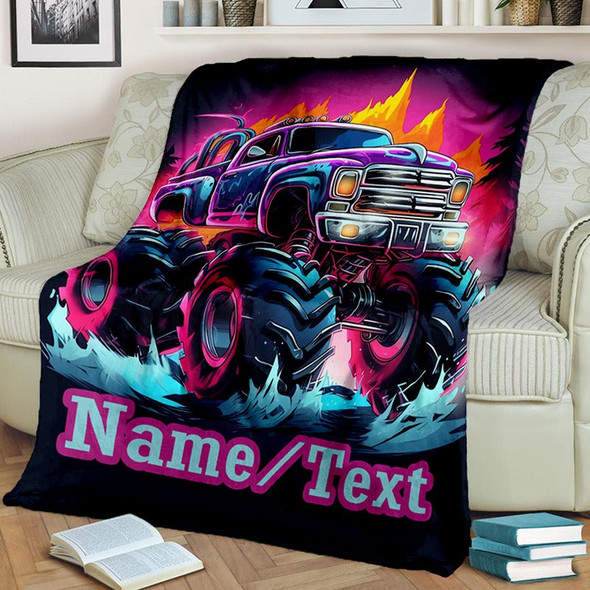 Personalized Monster Truck Sofa Blanket with Custom Name