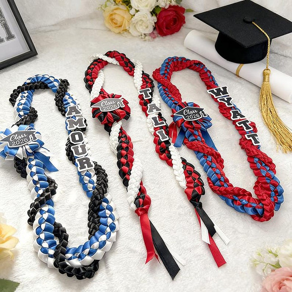Personalized Tri-Color Graduation Lei , Custom 3 Ribbon Colors, Class of 2026