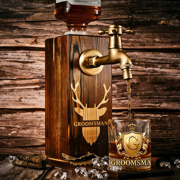 Cheers with Legendary Man - Personalized Golden 3D Badge Personalized Wood Whiskey Dispenser