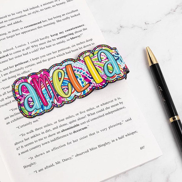 Personalized Bright Paisley Floral Doodle Magnetic Bookmark