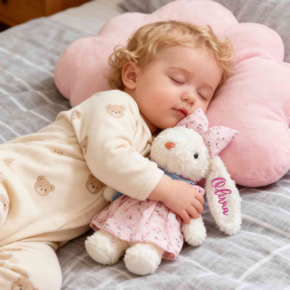 Personalized Easter Bow Bunny Doll Toy with Glitter Name