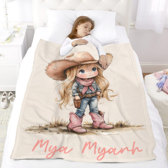 Personalized Cartoon Cowboy Cowgirl Soft Throw Blanket