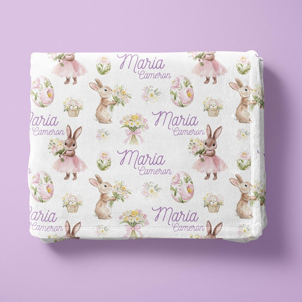 Girl Bunny Blanket, Easter Floral Baby Blanket, Easter Swaddle