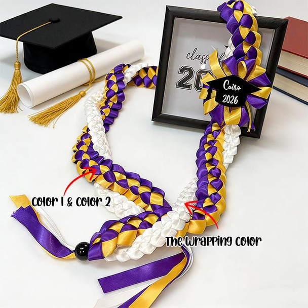 Personalized Tri-Color Graduation Lei, Custom 3 Ribbon Colors