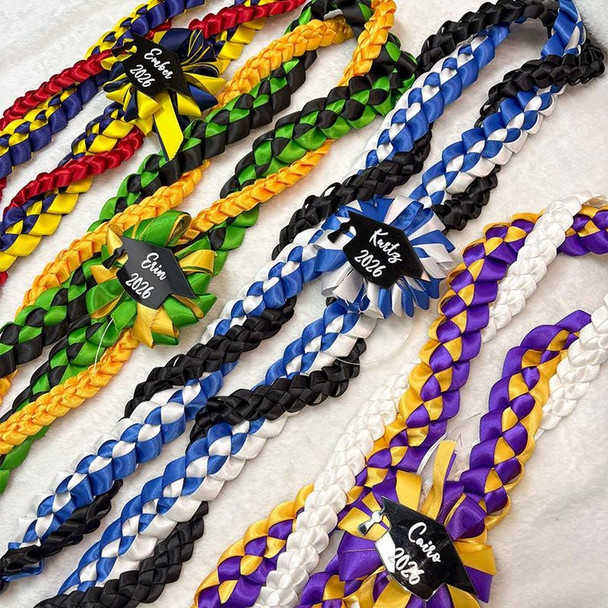 Personalized Tri-Color Graduation Lei, Custom 3 Ribbon Colors