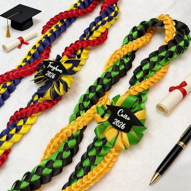 Personalized Tri-Color Graduation Lei, Custom 3 Ribbon Colors