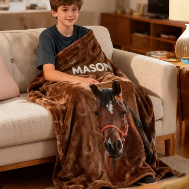 Personalized Painted Horse Photo Horseshoe Print Multicolor Blanket