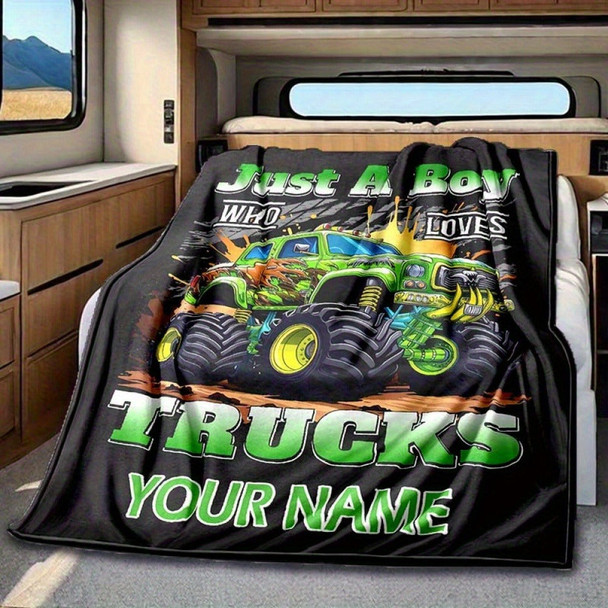 Customizable Green Monster Truck Blanket