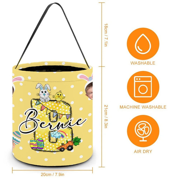 Personalized Cute Bunny Initial Portrait Photo Design Reusable Easter Basket