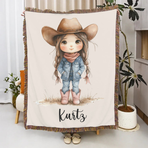 Personalized Cartoon Cowboy Tassel Blanket with Name