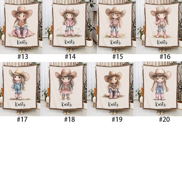 Personalized Cartoon Cowboy Tassel Blanket with Name