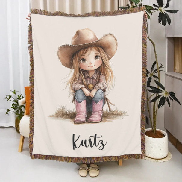 Personalized Cartoon Cowboy Tassel Blanket with Name