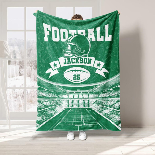 Personalized Football Blanket, Custom Name Number Football Player