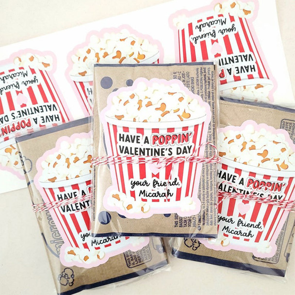 Valentine popcorn stickers,Valentine's Day stickers sets of 6