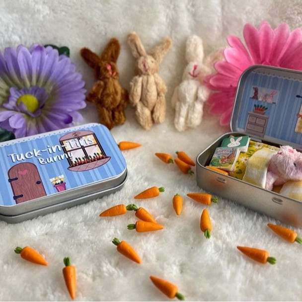 Easter Bunny Plush Toy in a Tin: Miniature Bed Set