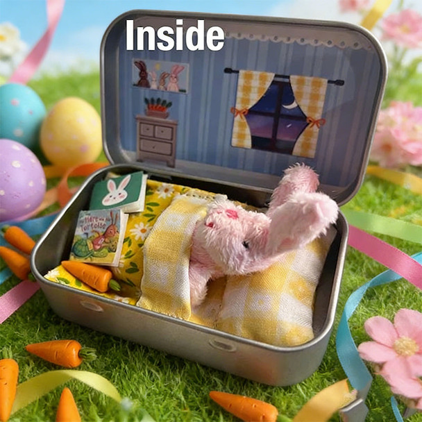 Easter Bunny Plush Toy in a Tin: Miniature Bed Set
