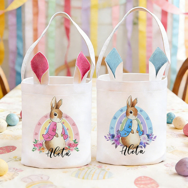 Personalized Easter Bunny Gift Bags - Custom Name White  Tote Bags