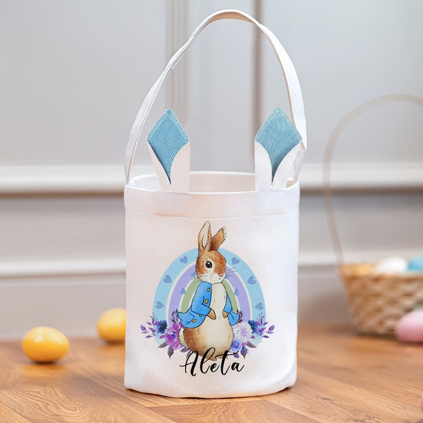 Personalized Easter Bunny Gift Bags - Custom Name White  Tote Bags