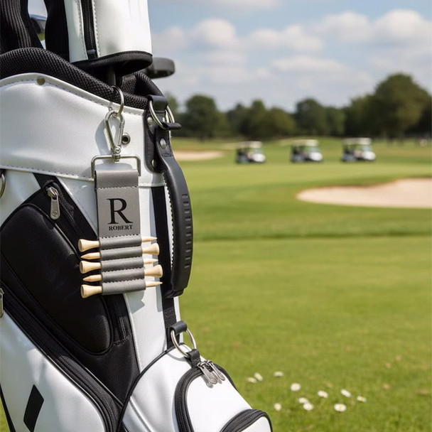 Engraved Leather Golf Bag Tag, Personalized Golf Tee Holder